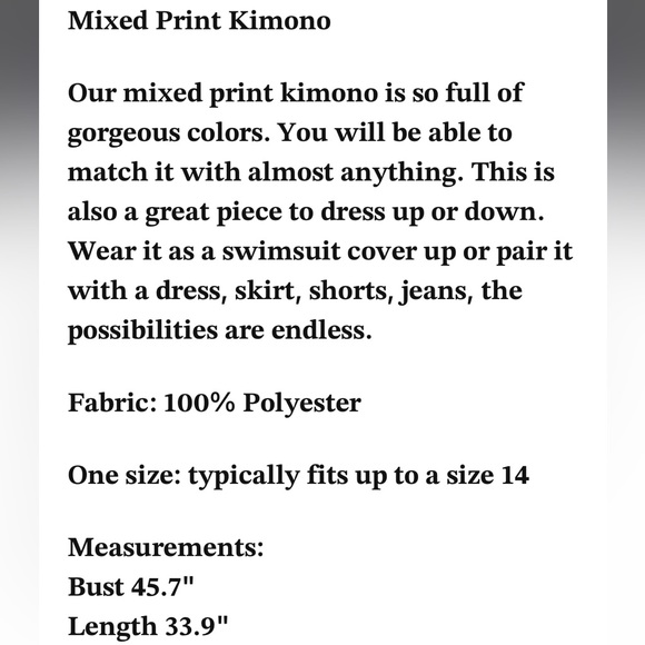 NEW•ZEN•0-14•ONE SIZE FLOWY KIMONO - Picture 10 of 13